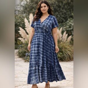 Knox Rose Boho Blue Tie-Dye Maxi Dress XXL Cottagecore Festival Arty Rimantic